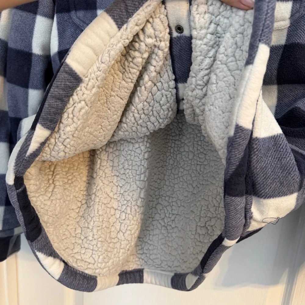 Redmond Clothing Outfitters Blue and White Plaid  Fleece Jacket Sherpa Lined